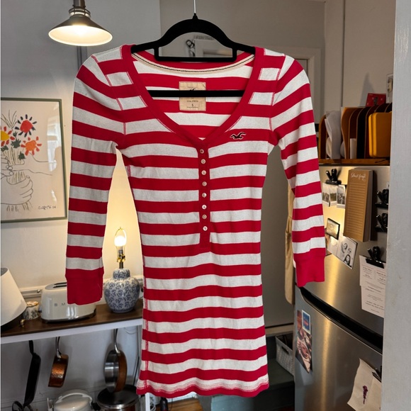 Hollister Tops - Y2K Hollister pink & White Striped Henley